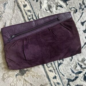 vintage purple leather and suede clutch bag